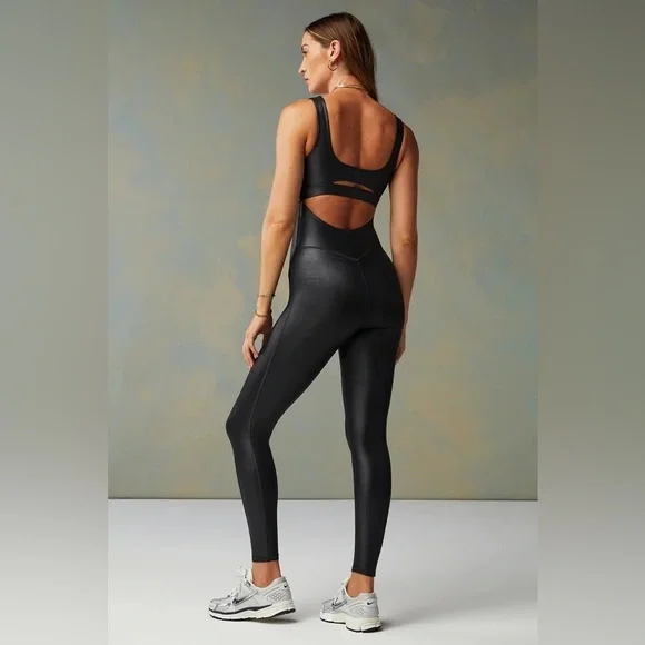Khloe Kardashian X Fabletics Motion365+ Shine Jumpsuit Black Size XS NWT